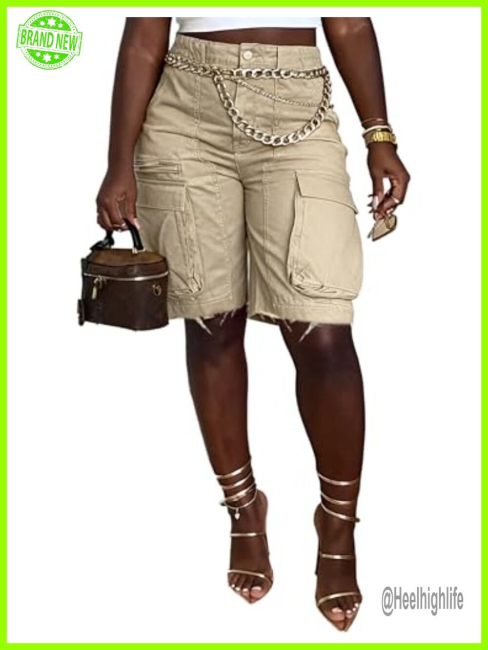 High Waisted Denim Shorts Women Stretchy Baggy Cargo Bermuda Raw Hem Jorts 6